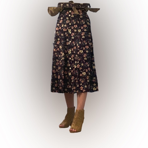 KORET | petites floral midi skirt flowy with pockets women’s size medium / 12 - Picture 2 of 8